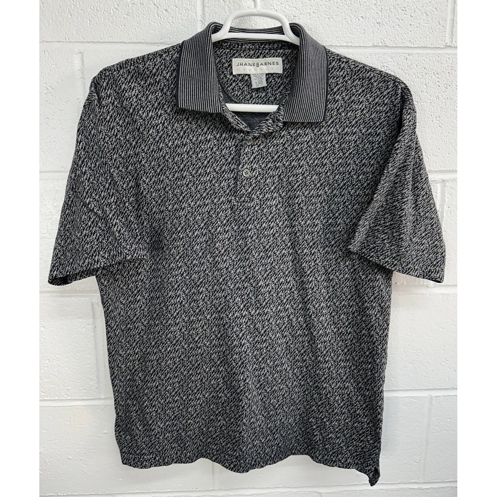 Jhane‎ Barnes Polo Gray Black Abstract Vintage / Men's Large